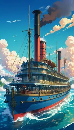 ocean liner,aquitania,oceanliner,mauretania,westerdam,britannic,sea fantasy,caravel,steamship,skyship,ironclads,troopship,schip,steamships,schoolship,passenger ship,titantic,releasespublications,lusitania,lurianic,Illustration,Japanese style,Japanese Style 03