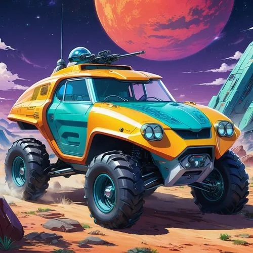 subaru rex,moon car,moon rover,wildstar,deserticola,moon vehicle,Illustration,Japanese style,Japanese Style 03