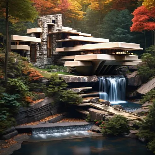 house in the forest,futuristic architecture,japanese architecture,house in the mountains,house in mountains,modern architecture,luxury property,asian architecture,water mill,beautiful home,house by the water,luxury real estate,log home,tree house hotel,modern house,luxury home,waterfalls,house with lake,futuristic landscape,jewelry（architecture）,Photography,General,Sci-Fi