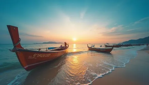 old wooden boat at sunrise,tailandia,thailand,southeast asia,sunrise beach,boat on sea