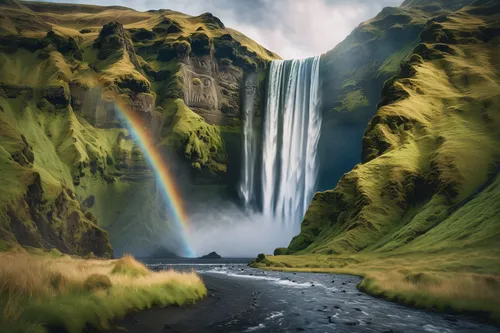 skogafoss,seljalandsfoss,kirkjufell river,iceland,eastern iceland,kirkjufell,brown waterfall,wasserfall,water fall,green waterfall,bond falls,haifoss,rainbow bridge,waterfalls,water falls,bridal veil fall,rainbow background,falls,new zealand,waterfall,Conceptual Art,Fantasy,Fantasy 05