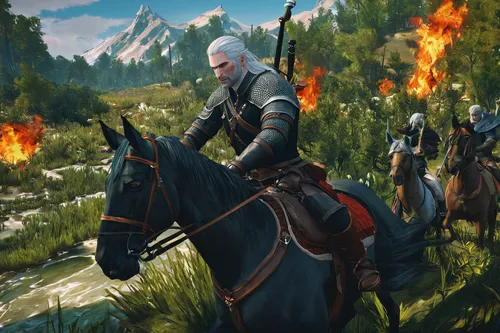 witcher,horseback,horseman,massively multiplayer online role-playing game,bronze horseman,horse riders,man and horses,fire horse,horsemen,play horse,game illustration,horse herder,hunting scene,endurance riding,two-horses,game art,cavalry,western riding,horse herd,horses,Conceptual Art,Daily,Daily 16