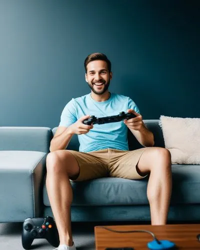 the man is sitting on the couch playing the video game,android tv game controller,video game controller,gamer,game controller,controller,gamer zone