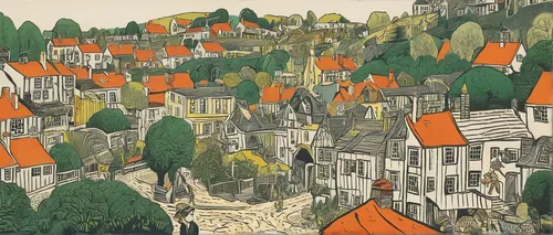 escher village,bergen,wooden houses,mountain huts,houses clipart,triberg,mountain village,olle gill,houses,half-timbered houses,row of houses,cottages,gobelin,david bates,hillside,blocks of houses,townscape,trondheim,alpine village,whistler,Art,Artistic Painting,Artistic Painting 50