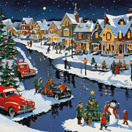 christmas landscape,christmas town,christmas scene,christmas cars,christmas snowy background,christmas caravan,vintage christmas,christmas village,christmas retro car,christmas wallpaper,christmas car,christmas vintage,advent calendar,winter village,snow scene,christmasbackground,vintage christmas calendar,christmas snow,retro christmas,christmas motif,Illustration,American Style,American Style 09