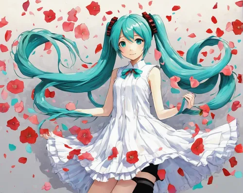 hatsune miku,miku,vocaloid,umiuchiwa,heart background,petals,aqua,blue heart,cyan,blue heart balloons,heart,white heart,valentine background,holding flowers,fiori,flower background,heart with crown,cute heart,transparent background,winged heart,Illustration,Paper based,Paper Based 21