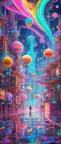 futuristic landscape,colorful city,fantasy city,vapor,dream world,futuristic,other world,world digital painting,acid lake,3d fantasy,panoramical,fantasy world,dimensional,cyberspace,cyberpunk,alien world,dimension,scifi,virtual landscape,digitalart,Illustration,Japanese style,Japanese Style 19