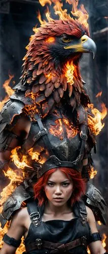 the head of a fire-feathered eagle. 
creates a corona of fire at the back of the head. full body.
very detailed,uniphoenix,firehawks,huiraatira,fenix,fire background,danaus,boudica,firebrand,female wa