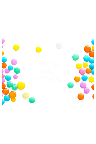 Vitamin pills, colorful, transparent background, detailed labels, shiny surface, round shape, various sizes, scattered arrangement, soft focus, bright lighting, 3/4 composition, pastel color tone.,vox