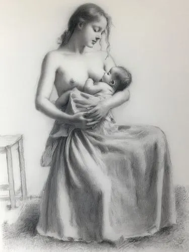 maternal,charcoal drawing,mother and infant,breastfeeding,breastfeed,eclampsia,Illustration,Black and White,Black and White 35