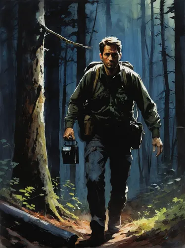 vietnam veteran,man holding gun and light,rifleman,war correspondent,forest workers,game illustration,camera illustration,patrol,che,hiker,red army rifleman,woodsman,patrols,digital painting,forest man,the wanderer,sci fiction illustration,lost in war,on the hunt,farmer in the woods,Illustration,Paper based,Paper Based 05