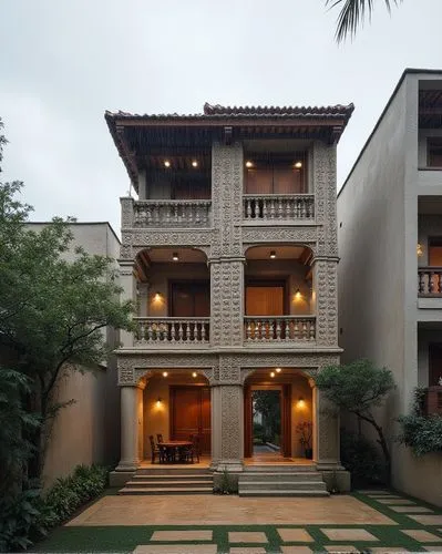 villa 3 floors , black and white, liner light ,tradition,a tall building with some stairs leading to its front,umhlanga,amanzimtoti,palmilla,neemrana,lonavala,condominia