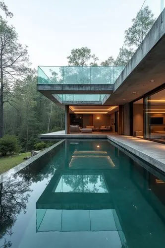 pool house,forest house,cantilevered,modern house,modern architecture,amanresorts