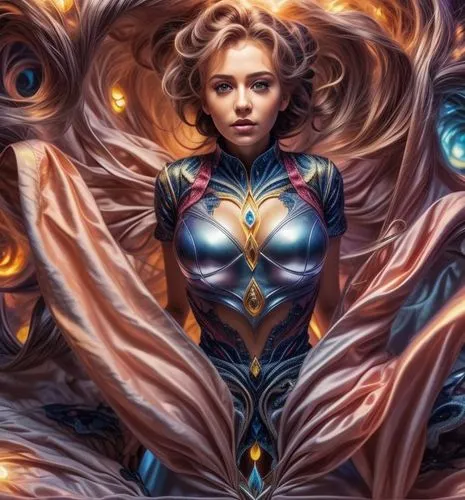 a woman wearing blue and gold with wings around her,kerrigan,kerrii,zauriel,fantasy woman,amora,captain marvel