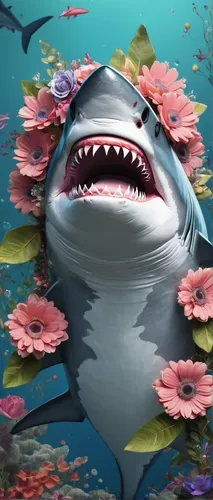 requiem shark,seerose,sea animal,great white shark,shark,underwater background,cetacea,marine animal,jaws,shoal,bull shark,dolphin background,fin,fugu,tuna,aquarium decor,krill,fish in water,sea animals,sand tiger shark,Illustration,Paper based,Paper Based 16