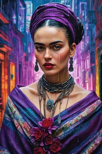 kahlo,frida kahlo,frida,world digital painting,cyberpunk,afrofuturism,amidala,contessa,fantasy portrait,laveau,rahab,la violetta,askani,waterdeep,flamenca,mesmero,digital painting,liliana,casbah,bohemian art,Illustration,Realistic Fantasy,Realistic Fantasy 43