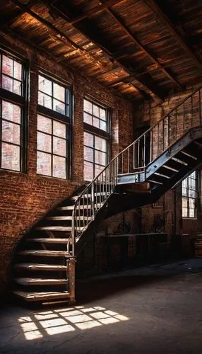 steel stairs,loft,abandoned factory,empty factory,lofts,warehouse,mezzanines,old factory building,industrial hall,factory hall,old factory,staircases,brickworks,warehouses,brickyards,stairwells,staircase,industrial building,stairways,loading dock,Conceptual Art,Oil color,Oil Color 02