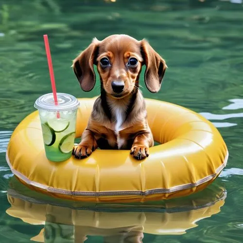 dog in the water,dachshund,summer floatation,dachshund yorkshire,miniature pinscher,water dog,baby float,boats and boating--equipment and supplies,hot dog,pontoon boat,picnic boat,boating,beach dog,pinscher,salty dog,inflatable boat,basset hound,cute puppy,personal water craft,paddle boat,Photography,General,Realistic