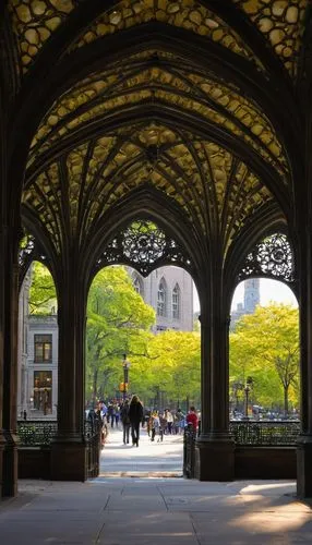 Columbia University, Morningside Heights, New York City, majestic Gothic Revival style buildings, intricate stone carvings, grand entrance gates, sprawling green campus, students walking, backpacks, l