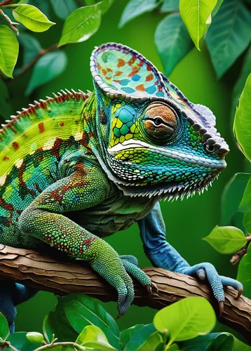 Create a poem about a chameleon blending into its surroundings and the beauty of camouflage.,beautiful chameleon,panther chameleon,green iguana,ring-tailed iguana,common chameleon,meller's chameleon,g