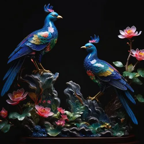 colorful birds,birds blue cut glass,tropical birds,edible parrots,ornamental bird,blue birds and blossom,parrot couple,an ornamental bird,rare parrots,birds on a branch,perched birds,decoration bird,songbirds,parrots,bird couple,passerine parrots,pair of pigeons,whimsical animals,birds in flight,chinese art,Photography,Artistic Photography,Artistic Photography 02