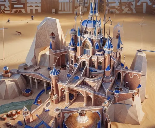 shanghai disney,disney castle,fantasy city,water castle,gold castle,fairy tale castle,atlantis,ancient city,3d fantasy,fantasy world,panoramical,artificial island,imperial shores,peter-pavel's fortress,sand castle,citadel,concept art,metropolis,sea fantasy,sandcastle