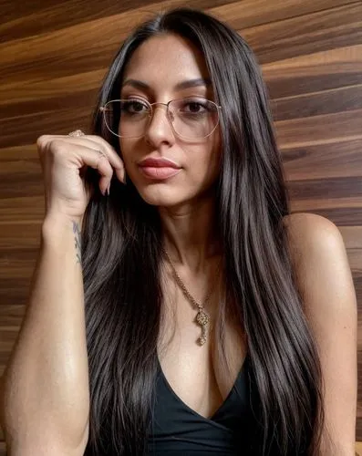 a beautiful woman wearing glasses standing against a wood wall,nessa,natashquan,with glasses,krysta,glasses,talisa