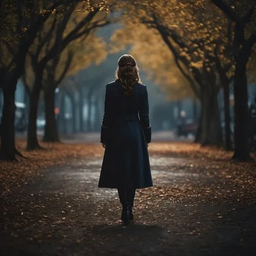 woman walking,girl walking away,girl with tree,autumn walk,girl in a long,autumn mood,autumn background,the autumn,black coat,girl in a long dress,walk in a park,mystical portrait of a girl,woman silhouette,autumn theme,praying woman,autumn round,in the fall,portrait photography,autumn in the park,fallen leaves,Photography,General,Cinematic