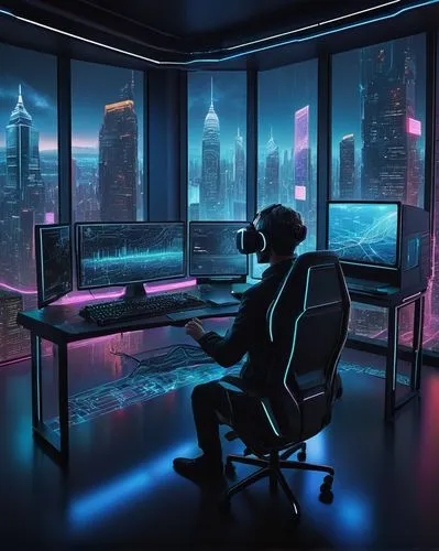 computer room,cyberpunk,cybercity,man with a computer,cybertown,cyberscene,cyberpatrol,computer workstation,modern office,cybertrader,futuristic,cyberport,synth,computer,cybernet,computation,cyberview,cyberia,computerized,computer graphic,Conceptual Art,Daily,Daily 05