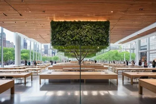 Foster + Partners, architectural firm, modern design, sleek lines, minimalist aesthetic, Apple Store, iconic glass cube, transparent walls, reflective surfaces, high ceilings, open spaces, wooden acce