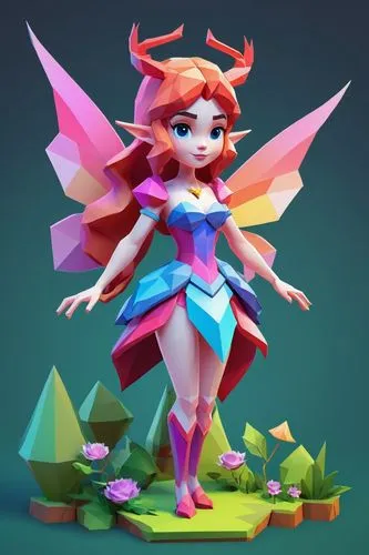 Low Poly, game Character, Full body,lowpoly,low poly,3d model,3d figure,fae,evil fairy,rosa 'the fairy,rosa ' the fairy,lavagirl,3d fantasy,3d render,fairy stand,angel figure,harmonix,adagio,titania,f