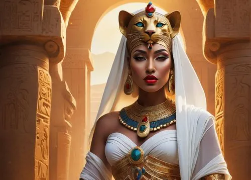 sekhmet,wadjet,asherah,ancient egyptian girl,hathor,bastet,nephthys,nefertiti,kemet,nefertari,akhenaten,khnum,cleopatra,ancient egyptian,estess,priestess,neferhotep,pharaonic,ancient egypt,persia,Illustration,American Style,American Style 03