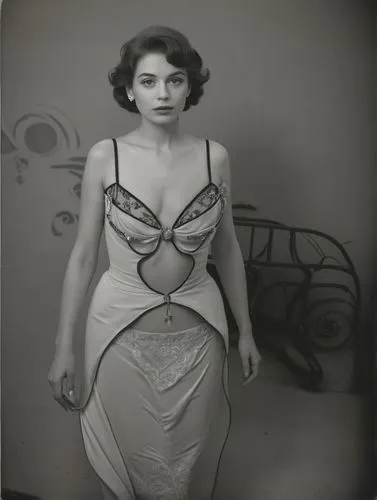 Black and white snapshot.,black and white image of a woman in lingerie,vintage woman,joan collins-hollywood,model years 1960-63,scherfig,elizabeth taylor,vintage women,Photography,Black and white phot