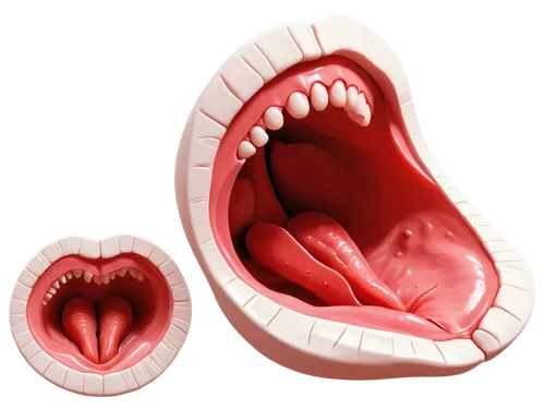 Tonsils, medical illustration, detailed anatomy, pinkish white color, irregular shape, soft texture, smooth surface, slight inflammation, red veins, 3D modeling, high-contrast lighting, dramatic shadi