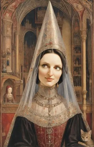 mantilla,gothic portrait,lehzen,portrait of christi,petrarca,medieval hourglass