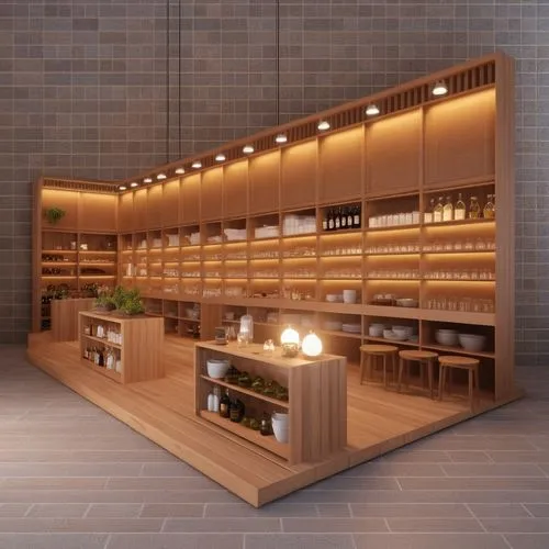 a counter top with some food on it,pantry,humidor,wine bar,wine boxes,larder,apothecary,Photography,General,Realistic