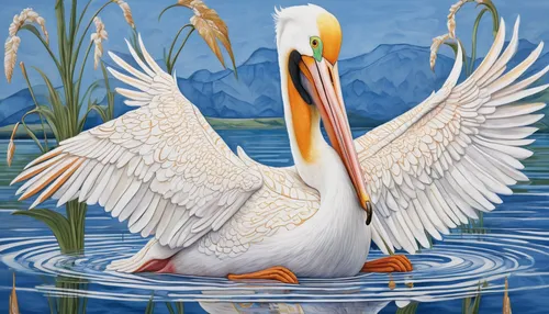 great white pelican,white pelican,eastern white pelican,dalmatian pelican,great white pelicans,pelican,pelicans,aquatic bird,fujian white crane,great egret,bird painting,great white egret,brown pelican,waterbird,water bird,greater flamingo,eastern great egret,egret,water birds,stork,Illustration,Realistic Fantasy,Realistic Fantasy 42