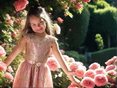 vestido infantil igual de princesa cor de rosa ,the girl in the pink dress stands beneath a bunch of roses,little girl in pink dress,lily-rose melody depp,princess sofia,girl in flowers,little girl fa