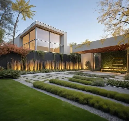 DISEÑO DEL EXTERIOR DE UNA CASA ESTILO MINIMALISTA, CON UN ACCESO CON PAVIMENTO DE CONCRETO, UNA JARDINERA   A LO LARGO DEL MURO DE ACCESO CON PLANTAS DE FORMIO, ACCESO CON PORTON  A BASE DE ALUMINIO 