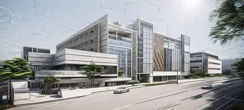 a painting of an artistically rendering of a building,shenzhen vocational college,technopark,kaist,biotechnology research institute,metaldyne,embl,Architecture,Campus Building,Modern,Minimalist Sereni