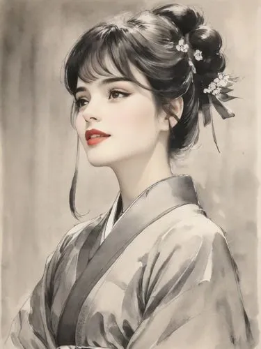 geiko,geisha,uemura,geisha girl,maiko,japanese woman,Digital Art,Ink Drawing