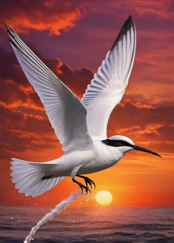 Develop a romantic poem describing the graceful flight of a fairy tern through a vibrant sunset, symbolizing freedom and beauty.,fairy tern,flying tern,tern bird,sandwich tern,tern flying,arctic tern,