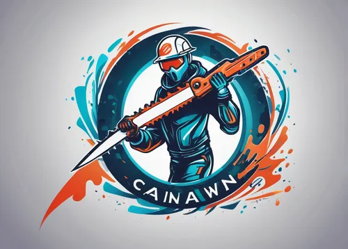 Create a vibrant and energetic Chainsaw Man logo for a extreme sports team.,canaveral,cannon stick,sward,cartoon ninja,awesome arrow,camacho trumpeter,chainsaw,carbine,arrow logo,samurai sword,cassava