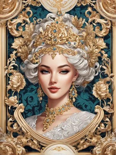 rococo,gold foil crown,golden crown,gold crown,gold stucco frame,queen anne,the carnival of venice,golden wreath,fantasy portrait,gold filigree,imperial crown,queen crown,diadem,gold foil art,ornate,art nouveau frame,baroque,oriental princess,royal crown,rosa ' amber cover,Conceptual Art,Fantasy,Fantasy 22