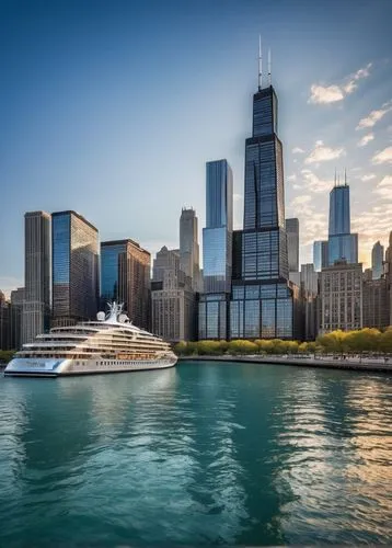 cruise ship,superyachts,chicago skyline,cruises,seabourn,navy pier,cruiseliner,superyacht,yacht exterior,chicago,chicagoland,chartering,chicagoan,federsee pier,easycruise,westerdam,yacht,noordam,waterfronts,passenger ship,Illustration,Paper based,Paper Based 04