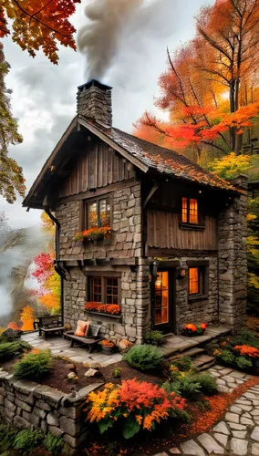 fall landscape,country cottage,cottage,home landscape,autumn idyll,house in mountains,Photography,General,Natural