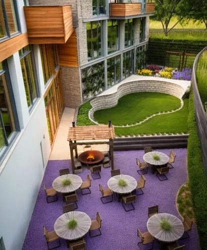 Landscape Design,this is an overhead view of some patio furniture,courtyard,ecovillage,patios,ecovillages,cohousing,houston texas apartment complex,Photography,General,Realistic