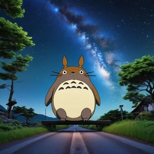 best qualtiy， tmasterpiece， 超高分辨率， realisticlying，Totoro，Fantastic starry sky，looking at the stars，wide angles,my neighbor totoro,totoro,azumanga,kontopirakis,digidestined,ghibli,porco,gruffalo,miyaza