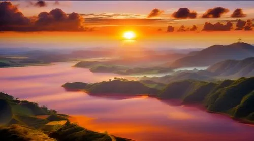 sun sunrise,mountain sunrise,fantasy landscape,landscape background,atmosphere sunrise sunrise,hot-air-balloon-valley-sky,sea of clouds,volcanic landscape,world digital painting,mountainous landscape,