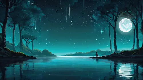 fantasy landscape,fantasy picture,moonlit night,world digital painting,night scene,moon and star background,blue moon,fantasy art,landscape background,moons,moonlight,bayou,moonlit,background image,teal digital background,the night sky,dream world,cartoon video game background,fantasia,dreamland,Conceptual Art,Fantasy,Fantasy 02